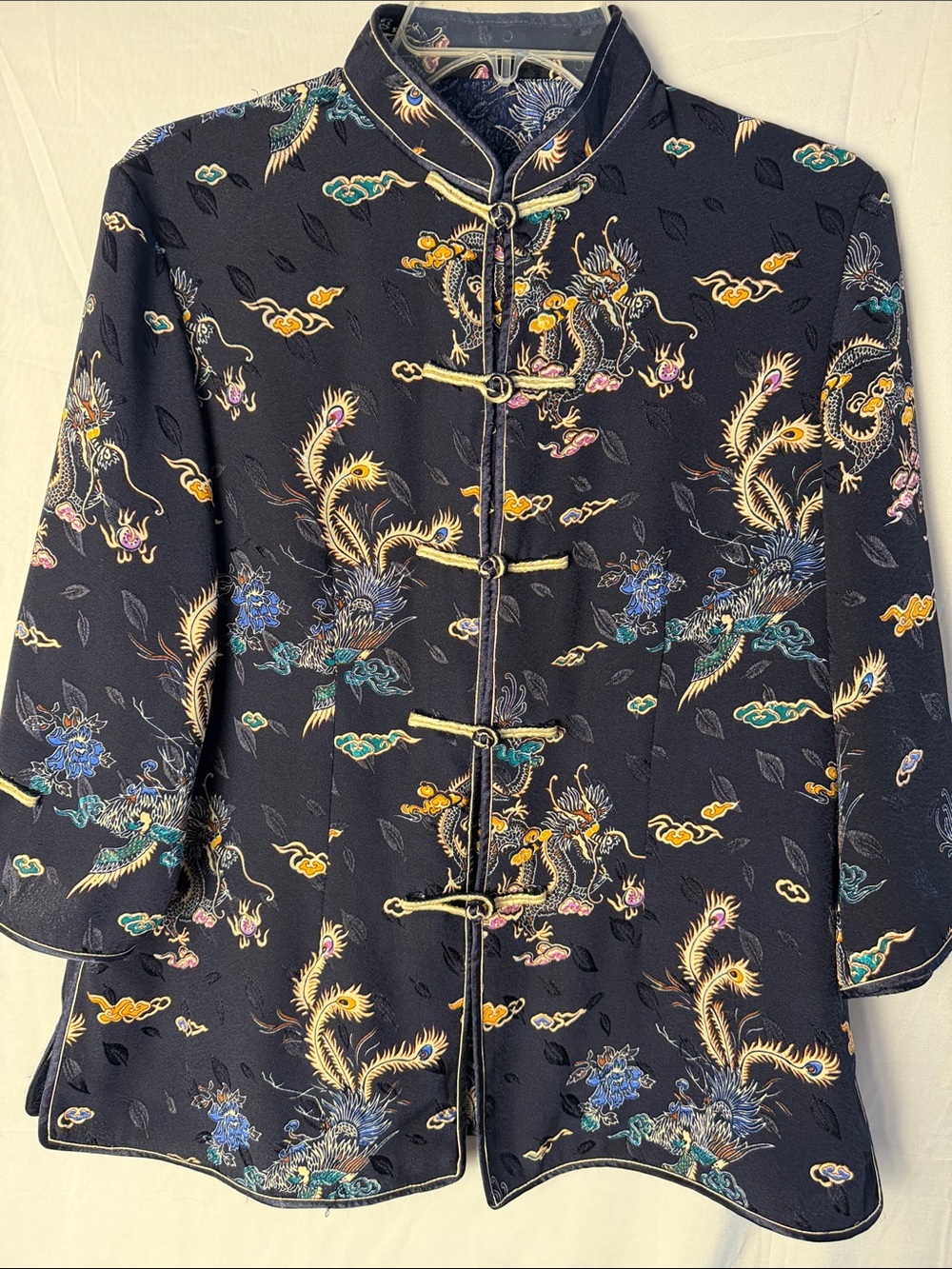 Black Floral Embroidered Mandarin Jacket with Frog Closures